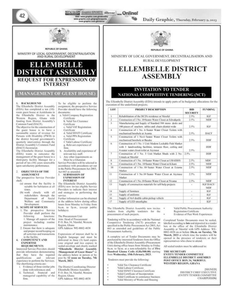 INVITATION TO TENDER NATIONAL COMPETITIVE TENDERING(NCT)